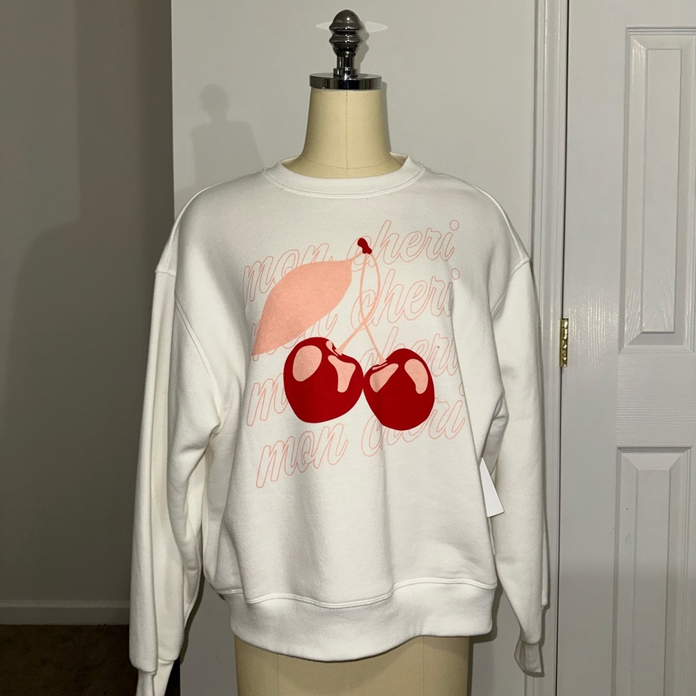 PacSun White Crewneck Sweatshirt with Red Cherry Graphic